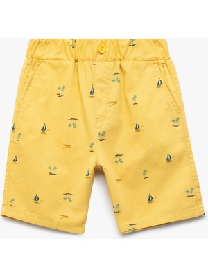 Koton Cepli Gabardin Beli Lastikli Denizci Temalı Baskılı Şort