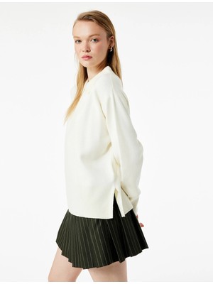 Koton Uzun Kollu Düğme Detaylı Basic Polo Yaka Triko Kazak