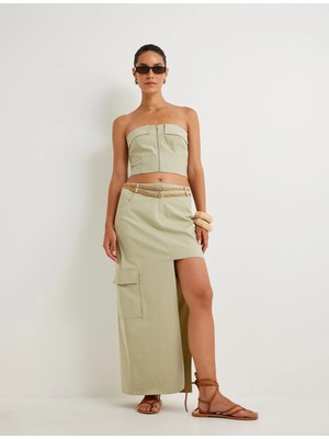 Koton Crop Straplez Büstiyer Fermuarlı Kat Detaylı Slim Fit