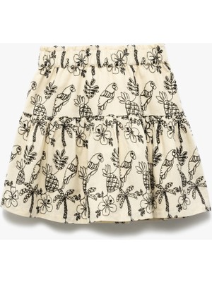 Koton Beli Lastikli Pamuklu Desenli Diz Üstü Etek