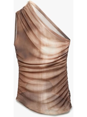 Koton Slim Fit Drape Detaylı Batik Desenli Tek Omuz Bluz