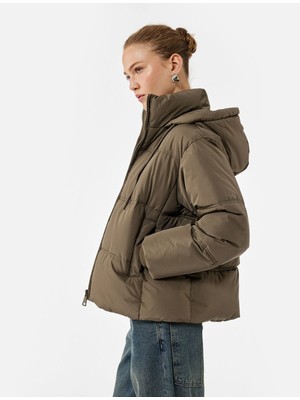 Koton Uzun Kollu Cepli Fermuarlı Su Itici Kapüşonlu Anorak Şişme Mont