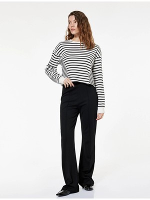 Slim Fit Nervür Detaylı Geniş Ispanyol Paça Pantolon