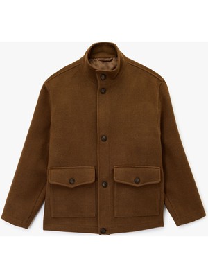 Koton Regular Fit Kapaklı Cepli Düğmeli Dik Yaka Kaşe Ceket