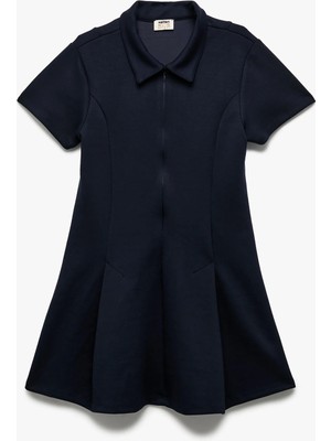 Kısa Kollu Fermuar Kapamalı Gömlek Yaka Elbise