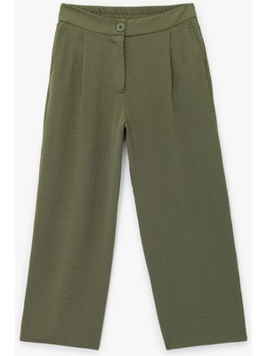 Aerobin Kumaş Pileli Cepli Culotte Fit Kısa Bol Kısa Paça Pantolon