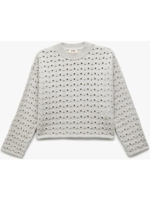 Dik Yaka Uzun Kollu Ajurlu Triko Kazak