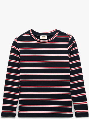 Uzun Kollu Bisiklet Yaka Çizgili Tişört