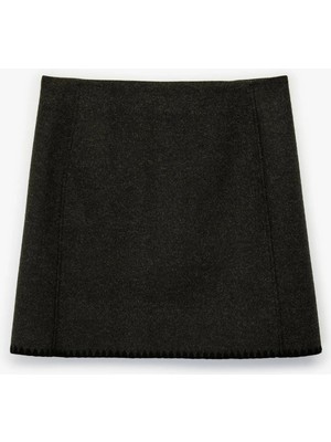 Koton Dikiş Detaylı A Kesim Kışlık Mini Kaşe Etek