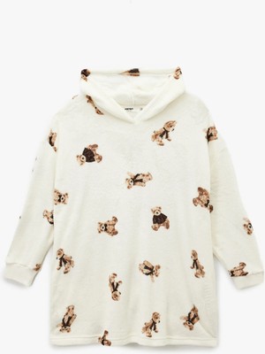 Koton Kapüşonlu Uzun Kollu Ayıcık Baskılı Oversize Polar Sabahlık