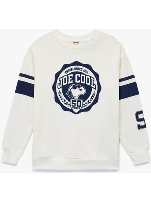 Lisanslı Snoopy Baskılı Uzun Kollu Bisiklet Yaka Şardonlu Sweatshirt