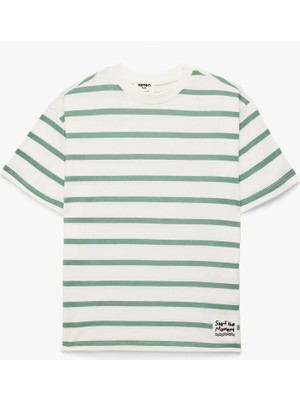 Koton Kısa Kollu Bisiklet Yaka Pamuklu Çizgili Tişört