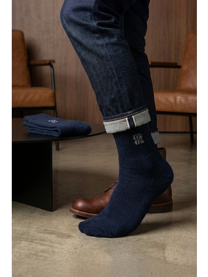Lykos 2'li Paket Koyu Lacivert Erkek Kışlık Havlu Çorap - Şık ve Sıcak Tutan Kalın Soket Çorap