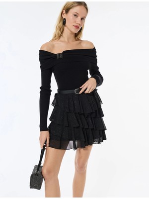 Koton Volanlı Katlı Simli Mini Abiye Etek