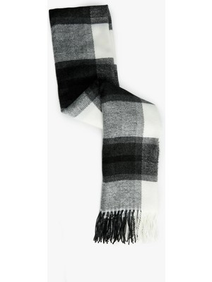 Yumuşak Dokulu Ekoseli Püsküllü Uzun Atkı