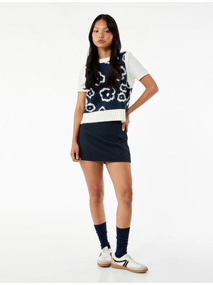 Bisiklet Yaka Çiçekli Kolsuz Triko Süveter