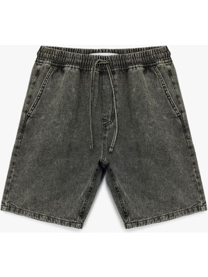 Beli Bağcıklı Pamuklu Cep Detaylı Baggy Jean Şort