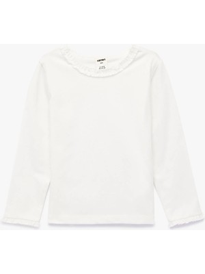 Koton Pamuklu Fırfırlı Bisiklet Yaka Uzun Kollu Tişört