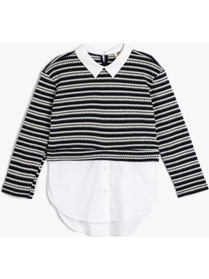 Gömlek Detaylı Sweatshirt Çift Kumaş Detaylı