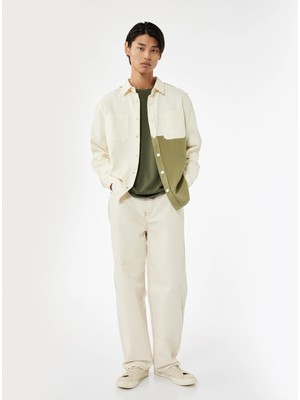 Regular Fit Renk Kontrastlı Pamuklu Gabardin Uzun Kollu Klasik Yaka Gömlek Ceket