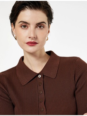 Koton Regular Fit Yarım Düğmeli Kısa Kollu Polo Yaka Triko Kazak