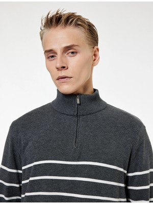 Regular Fit Uzun Kollu Basic Yarım Fermuarlı Triko Kazak