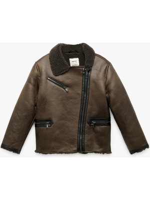 Koton Fermuarlı Kruvaze Yaka Uzun Kollu Suni Süet Ceket