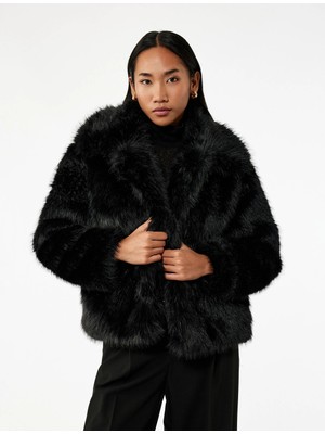 Koton Suni Kürk Mont Uzun Kollu Crop