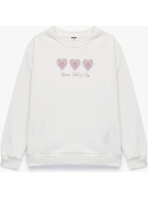 Uzun Kollu Baskılı Bisiklet Yaka Pamuklu Sweatshirt