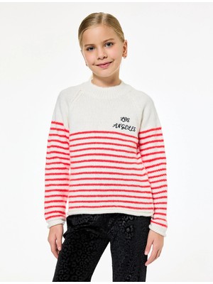 Uzun Kollu Bisiklet Yaka Ajurlu Çizgili Triko Kazak