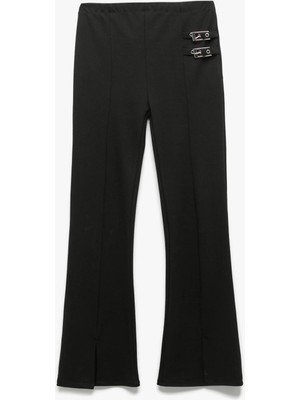 Viskon Karışımlı Toka Detaylı Ispanyol Paça Pantolon