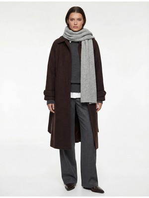 Koton Kemerli Uzun Kaşe Kaban Düğmeli Uzun Kollu Cepli