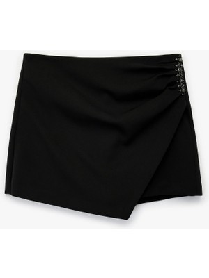 Koton Drape Detaylı Kruvaze Mini Taşlı Şort Etek