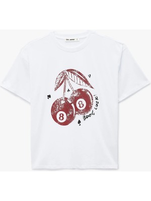 Koton Pamuklu Kısa Kollu Bisiklet Yaka Kiraz Baskılı Oversize Tişört