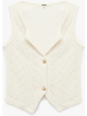 Düğmeli V Yaka Ajurlu Triko Yelek