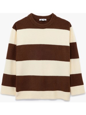 Koton Uzun Kollu Çizgili Bisiklet Yaka Triko Kazak