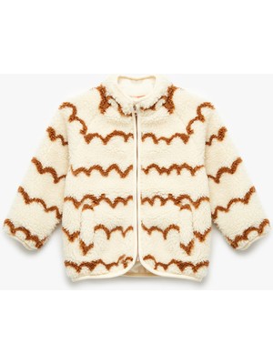 Desenli Uzun Kollu Dik Yaka Polar Ceket