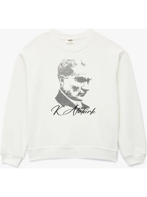 Atatürk Baskılı Uzun Kollu Bisiklet Yaka Pamuklu Sweatshirt