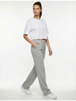 Yüksek Bel Cep Detaylı Beli Bağcıklı Modal Karışımlı Geniş Paça Eşofman Altı