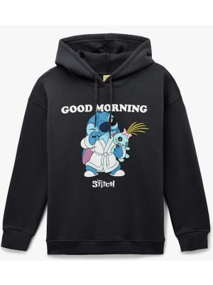Koton Stitch Lisanslı Kapüşonlu Uzun Kollu Baskılı Oversize Sweatshirt