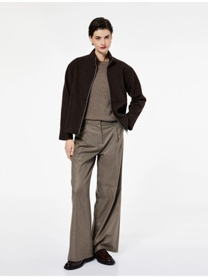 Koton Dik Yaka Uzun Kollu Fermuarlı Kaşe Ceket