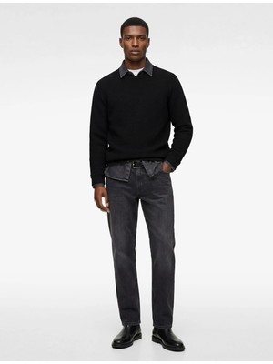 Koton Uzun Kollu Regular Fit Dokulu Bisiklet Yaka Sweatshirt