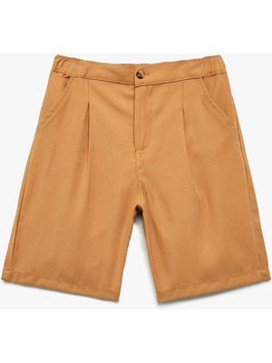 Beli Lastikli Düğmeli Viskon Basic Şort