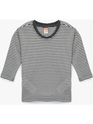 Uzun Kollu Bisiklet Yaka Pamuklu Çizgili Tişört