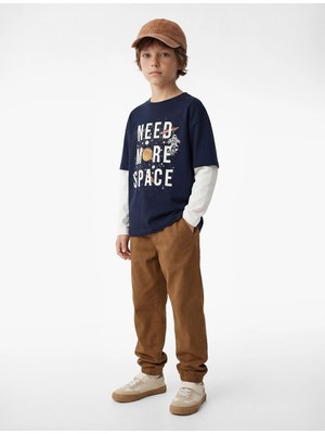 Koton Erkek Çocuk Pamuklu Jogger Pantolon Beli Bağcıklı Kahverengi 2 Cep ile Rahat Kullanım