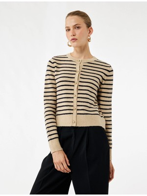 Uzun Kollu Bisiklet Yaka Çizgili Triko Hırka