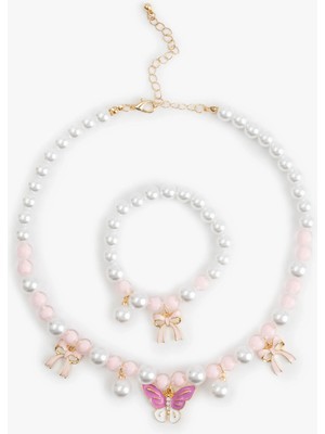 Boncuklu Kelebek Detaylı Kolye ve Bileklik Seti