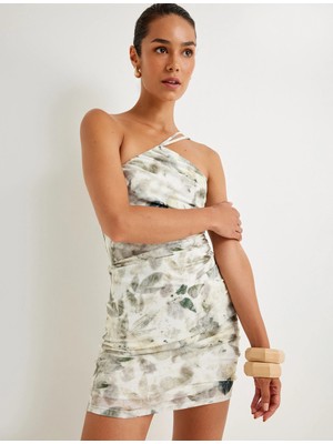 Koton Tek Omuz Mini Kalem Elbise Floral Desenli Dokulu