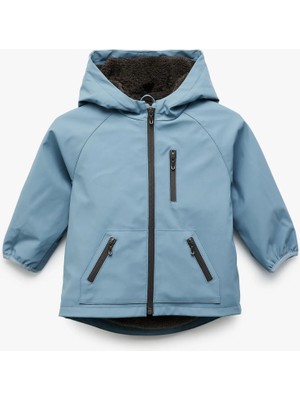 Kapşonlu Suni Deri Cep Detaylı Fermuarlı Yağmurluk