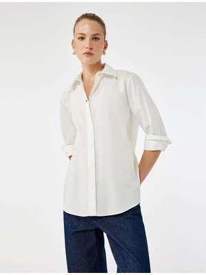 Koton Pamuklu Uzun Kollu Klasik Yaka Oversize Gömlek